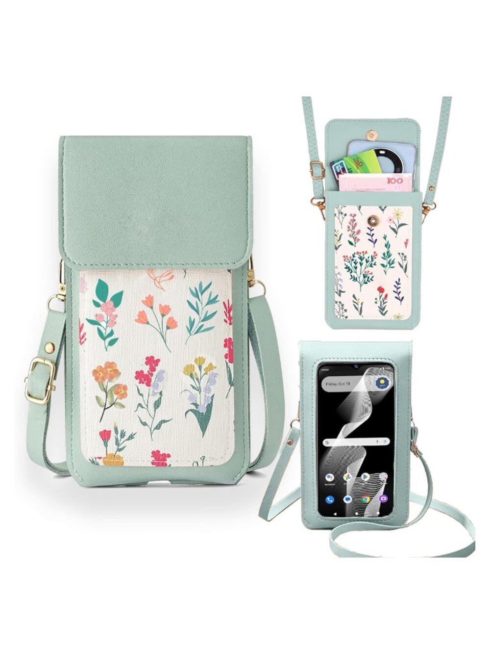 Clear Touch Screen Crossbody Bag Purse Wallet Case for HotPepper Panca, Floral